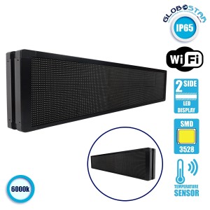 GLOBOSTAR® DISPLAY  Κυλιόμενη Ψηφιακή Επιγραφή Διπλής Όψης 160x32cm P10 160x32 Pixel LED 500W AC 220-240V Αδιάβροχο IP65 Ψυχρό Λευκό 6000K - WiFi Control μέσω FK APP - Αισθητήρας Θερμοκρασίας & Υγρασίας - Μ168 x Π12 x Υ40cm