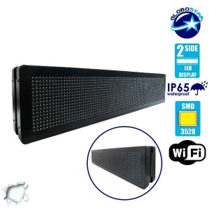 GLOBOSTAR® DISPLAY  Κυλιόμενη Ψηφιακή Επιγραφή Διπλής Όψης 96x16cm P10 96x16 Pixel LED 180W AC 220-240V Αδιάβροχο IP65 Ψυχρό Λευκό 6000K - WiFi Control μέσω FK APP - Αισθητήρας Θερμοκρασίας & Υγρασίας - Μ104 x Π12 x Υ20cm