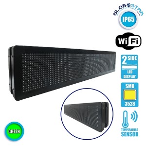 GLOBOSTAR® DISPLAY  Κυλιόμενη Ψηφιακή Επιγραφή P10 Διπλής Όψης LED AC 220-240V Αδιάβροχο IP65 Πράσινο - WiFi Control μέσω FK APP - Αισθητήρας Θερμοκρασίας & Υγρασίας - Μ104 x Π12 x Υ20cm