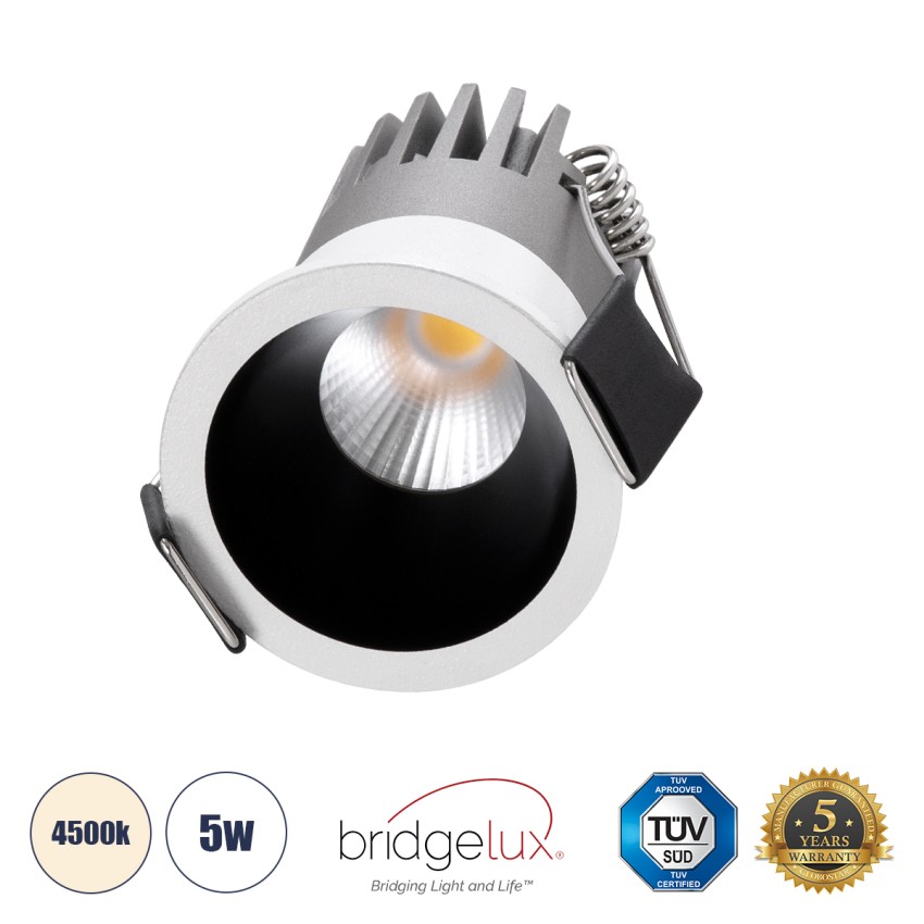 MICRO-S  Χωνευτό LED Spot Downlight TrimLess Φ4cm 5W 650lm 38° AC 220-240V IP20 Φ4 x Υ5.9cm - Στρόγγυλο - Λευκό με Μαύρο Κάτοπτρο - Φυσικό Λευκό 4500K - Bridgelux COB