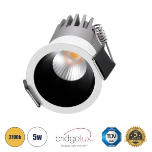 MICRO-S  Χωνευτό LED Spot Downlight TrimLess Φ4cm 5W 625lm 38° AC 220-240V IP20 Φ4 x Υ5.9cm - Στρόγγυλο - Λευκό με Μαύρο Κάτοπτρο - Θερμό Λευκό 2700K - Bridgelux COB