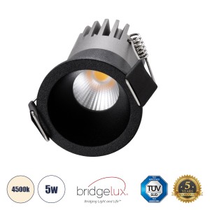MICRO-S  Χωνευτό LED Spot Downlight TrimLess Φ4cm 5W 650lm 38° AC 220-240V IP20 Φ4 x Υ5.9cm - Στρόγγυλο - Μαύρο - Φυσικό Λευκό 4500K - Bridgelux COB