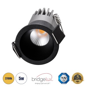 MICRO-S  Χωνευτό LED Spot Downlight TrimLess Φ4cm 5W 625lm 38° AC 220-240V IP20 Φ4 x Υ5.9cm - Στρόγγυλο - Μαύρο - Θερμό Λευκό 2700K - Bridgelux COB