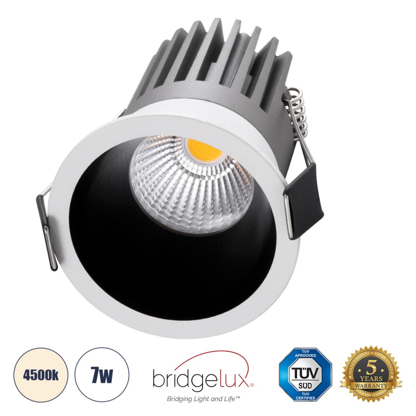 MICRO-B  Χωνευτό LED Spot Downlight TrimLess Φ6cm 7W 910lm 38° AC 220-240V IP20 Φ6 x Υ7.8cm - Στρόγγυλο - Λευκό με Μαύρο Κάτοπτρο - Φυσικό Λευκό 4500K - Bridgelux COB
