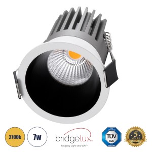 MICRO-B  Χωνευτό LED Spot Downlight TrimLess Φ6cm 7W 875lm 38° AC 220-240V IP20 Φ6 x Υ7.8cm - Στρόγγυλο - Λευκό με Μαύρο Κάτοπτρο - Θερμό Λευκό 2700K - Bridgelux COB