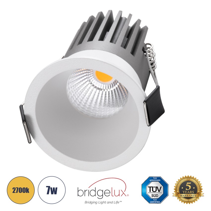MICRO-B  Χωνευτό LED Spot Downlight TrimLess Φ6cm 7W 875lm 38° AC 220-240V IP20 Φ6 x Υ7.8cm - Στρόγγυλο - Λευκό - Θερμό Λευκό 2700K - Bridgelux COB