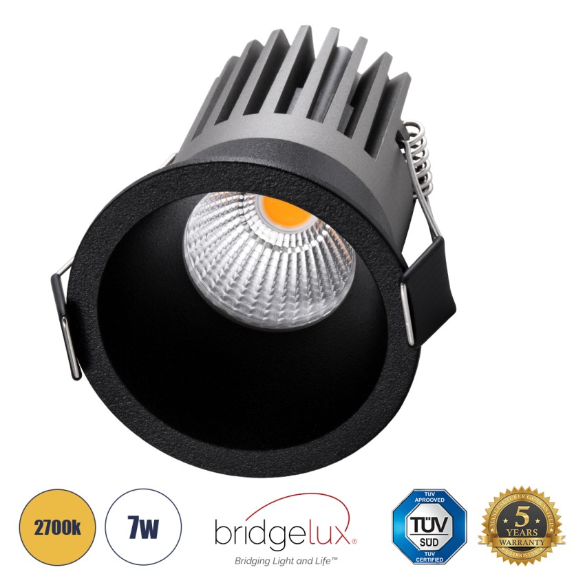 MICRO-B  Χωνευτό LED Spot Downlight TrimLess Φ6cm 7W 875lm 38° AC 220-240V IP20 Φ6 x Υ7.8cm - Στρόγγυλο - Μαύρο - Θερμό Λευκό 2700K - Bridgelux COB