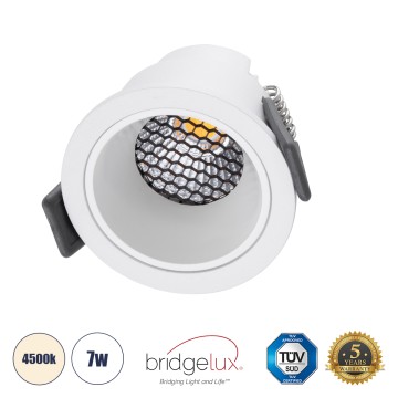 PLUTO-S  Χωνευτό LED Spot Downlight TrimLess Φ6.4cm 7W 910lm 38° AC 220-240V IP20 Φ6.4 x Υ4.9cm - Στρόγγυλο - Λευκό & Anti-Glare HoneyComb - Φυσικό Λευκό 4500K - Bridgelux COB