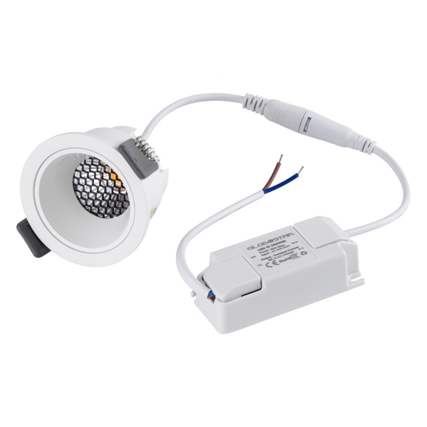 PLUTO-S  Χωνευτό LED Spot Downlight TrimLess Φ6.4cm 7W 910lm 38° AC 220-240V IP20 Φ6.4 x Υ4.9cm - Στρόγγυλο - Λευκό & Anti-Glare HoneyComb - Φυσικό Λευκό 4500K - Bridgelux COB