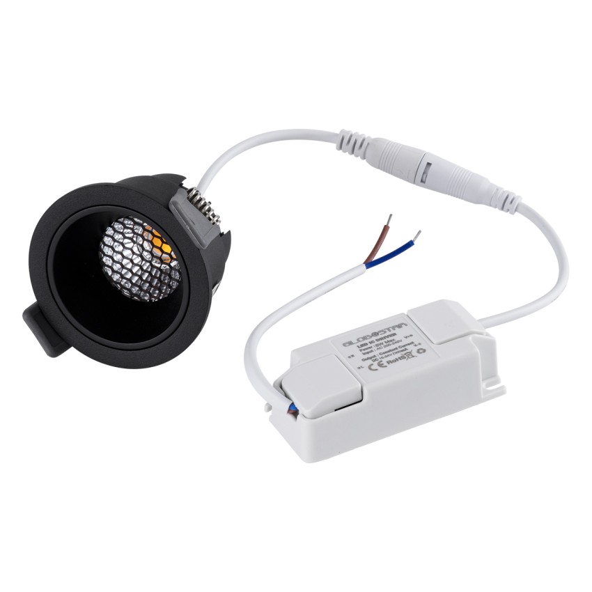 PLUTO-S  Χωνευτό LED Spot Downlight TrimLess Φ6.4cm 7W 910lm 38° AC 220-240V IP20 Φ6.4 x Υ4.9cm - Στρόγγυλο - Μαύρο & Anti-Glare HoneyComb - Φυσικό Λευκό 4500K - Bridgelux COB