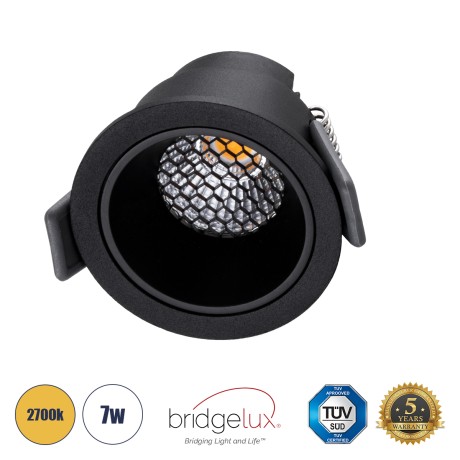 GLOBOSTAR® PLUTO-S  Χωνευτό Downlight Σποτ με Honeycomb Anti Glare Reflector LED 7W 875lm 38° AC 220-240V IP20 Θερμό Λευκό 2700K - Bridgelux COB Chip & TÜV SÜD Driver - Μαύρο Ματ - Μ6.4 x Π6.4 x Υ4.9cm / Q5.5cm