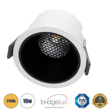 PLUTO-M  Χωνευτό LED Spot Downlight TrimLess Φ8.4cm 10W 1250lm 38° AC 220-240V IP20 Φ8.4 x Υ5.9cm - Στρόγγυλο - Λευκό με Μαύρο Κάτοπτρο & Anti-Glare HoneyComb - Θερμό Λευκό 2700K - Bridgelux COB