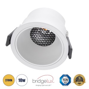 PLUTO-M  Χωνευτό LED Spot Downlight TrimLess Φ8.4cm 10W 1250lm 38° AC 220-240V IP20 Φ8.4 x Υ5.9cm - Στρόγγυλο - Λευκό & Anti-Glare HoneyComb - Θερμό Λευκό 2700K - Bridgelux COB