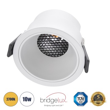 PLUTO-M  Χωνευτό LED Spot Downlight TrimLess Φ8.4cm 10W 1250lm 38° AC 220-240V IP20 Φ8.4 x Υ5.9cm - Στρόγγυλο - Λευκό & Anti-Glare HoneyComb - Θερμό Λευκό 2700K - Bridgelux COB