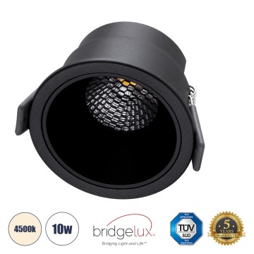 PLUTO-M  Χωνευτό LED Spot Downlight TrimLess Φ8.4cm 10W 1300lm 38° AC 220-240V IP20 Φ8.4 x Υ5.9cm - Στρόγγυλο - Μαύρο & Anti-Glare HoneyComb - Φυσικό Λευκό 4500K - Bridgelux COB