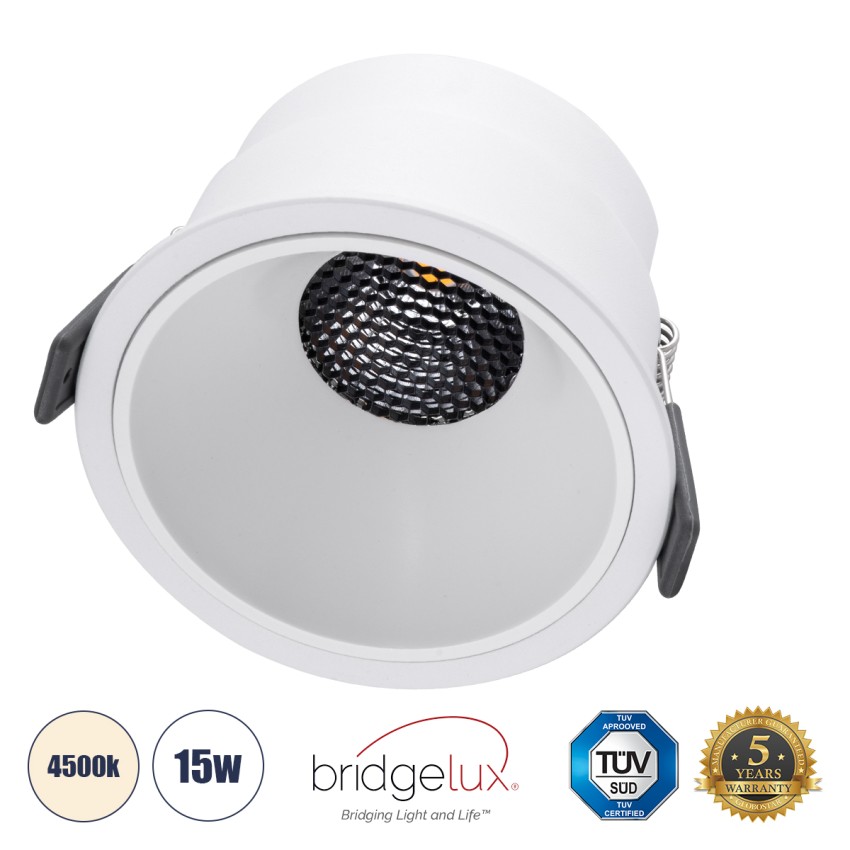 PLUTO-B  Χωνευτό LED Spot Downlight TrimLess Φ10.4cm 15W 1950lm 38° AC 220-240V IP20 Φ10.4 x Υ6.5cm - Στρόγγυλο - Λευκό & Anti-Glare HoneyComb - Φυσικό Λευκό 4500K - Bridgelux COB