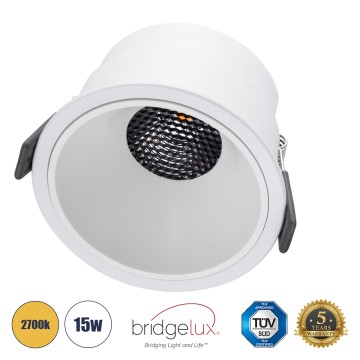 PLUTO-B  Χωνευτό LED Spot Downlight TrimLess Φ10.4cm 15W 1875lm 38° AC 220-240V IP20 Φ10.4 x Υ6.5cm - Στρόγγυλο - Λευκό & Anti-Glare HoneyComb - Θερμό Λευκό 2700K - Bridgelux COB