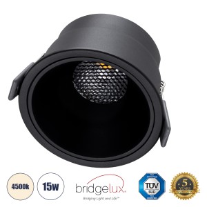 PLUTO-B  Χωνευτό LED Spot Downlight TrimLess Φ10.4cm 15W 1950lm 38° AC 220-240V IP20 Φ10.4 x Υ6.5cm - Στρόγγυλο - Μαύρο & Anti-Glare HoneyComb - Φυσικό Λευκό 4500K - Bridgelux COB