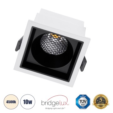 PLUTO-M  Χωνευτό LED Spot Downlight TrimLess Μ8.4xΠ8.4cm 10W 1300lm 38° AC 220-240V IP20 Μ8.4 x Π8.4 x Υ5.9cm - Τετράγωνο - Λευκό με Μαύρο Κάτοπτρο & Anti-Glare HoneyComb - Φυσικό Λευκό 4500K - Bridgelux COB