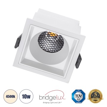 PLUTO-M  Χωνευτό LED Spot Downlight TrimLess Μ8.4xΠ8.4cm 10W 1300lm 38° AC 220-240V IP20 Μ8.4 x Π8.4 x Υ5.9cm - Τετράγωνο - Λευκό & Anti-Glare HoneyComb - Φυσικό Λευκό 4500K - Bridgelux COB