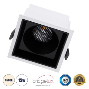 PLUTO-B  Χωνευτό LED Spot Downlight TrimLess Μ10.4xΠ10.4cm 15W 1950lm 38° AC 220-240V IP20 Μ10.4 x Π10.4 x Υ6.5cm - Τετράγωνο - Λευκό με Μαύρο Κάτοπτρο & Anti-Glare HoneyComb - Φυσικό Λευκό 4500K - Bridgelux COB
