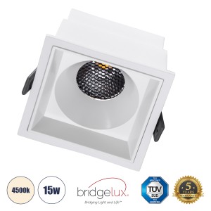 PLUTO-B  Χωνευτό LED Spot Downlight TrimLess Μ10.4xΠ10.4cm 15W 1950lm 38° AC 220-240V IP20 Μ10.4 x Π10.4 x Υ6.5cm - Τετράγωνο - Λευκό & Anti-Glare HoneyComb - Φυσικό Λευκό 4500K - Bridgelux COB