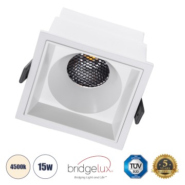 PLUTO-B  Χωνευτό LED Spot Downlight TrimLess Μ10.4xΠ10.4cm 15W 1950lm 38° AC 220-240V IP20 Μ10.4 x Π10.4 x Υ6.5cm - Τετράγωνο - Λευκό & Anti-Glare HoneyComb - Φυσικό Λευκό 4500K - Bridgelux COB