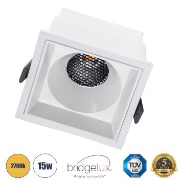 PLUTO-B  Χωνευτό LED Spot Downlight TrimLess Μ10.4xΠ10.4cm 15W 1875lm 38° AC 220-240V IP20 Μ10.4 x Π10.4 x Υ6.5cm - Τετράγωνο - Λευκό & Anti-Glare HoneyComb - Θερμό Λευκό 2700K - Bridgelux COB