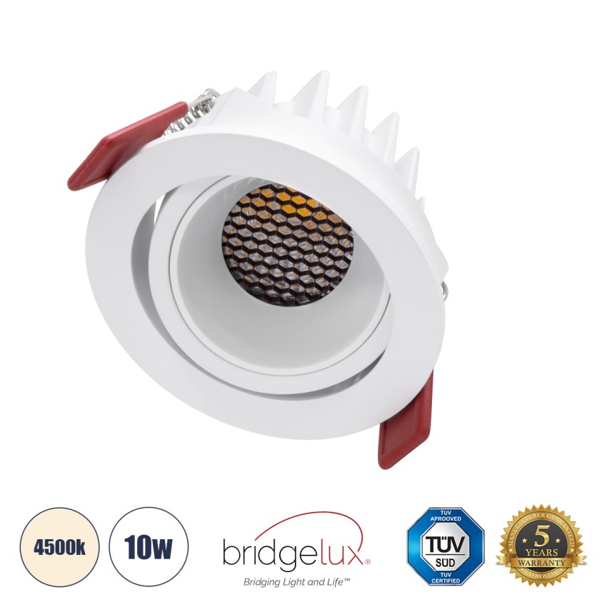 LEO-R  Χωνευτό LED Spot Downlight TrimLess Φ8.5cm 10W 1300lm 38° AC 220-240V IP20 Φ8.5 x Υ6.6cm - Στρόγγυλο - Κινούμενο - Λευκό & Anti-Glare HoneyComb - Φυσικό Λευκό 4500K - Bridgelux COB