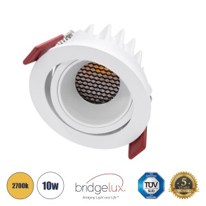 LEO-R  Χωνευτό LED Spot Downlight TrimLess Φ8.5cm 10W 1250lm 38° AC 220-240V IP20 Φ8.5 x Υ6.6cm - Στρόγγυλο - Κινούμενο - Λευκό & Anti-Glare HoneyComb - Θερμό Λευκό 2700K - Bridgelux COB