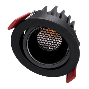 LEO-R  Χωνευτό LED Spot Downlight TrimLess Φ8.5cm 10W 1250lm 38° AC 220-240V IP20 Φ8.5 x Υ6.6cm - Στρόγγυλο - Κινούμενο - Μαύρο & Anti-Glare HoneyComb - Θερμό Λευκό 2700K - Bridgelux COB