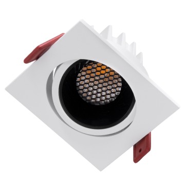 LEO-SQ  Χωνευτό LED Spot Downlight TrimLess Μ8.5xΠ8.5cm 10W 1250lm 38° AC 220-240V IP20 Μ8.5 x Π8.5 x Υ6.6cm - Τετράγωνο - Κινούμενο - Λευκό με Μαύρο Κάτοπτρο & Anti-Glare HoneyComb - Θερμό Λευκό 2700K - Bridgelux COB