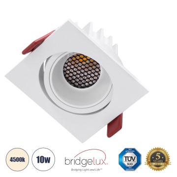 LEO-SQ  Χωνευτό LED Spot Downlight TrimLess Μ8.5xΠ8.5cm 10W 1300lm 38° AC 220-240V IP20 Μ8.5 x Π8.5 x Υ6.6cm - Τετράγωνο - Κινούμενο - Λευκό & Anti-Glare HoneyComb - Φυσικό Λευκό 4500K - Bridgelux COB