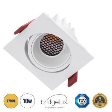 LEO-SQ  Χωνευτό LED Spot Downlight TrimLess Μ8.5xΠ8.5cm 10W 1250lm 38° AC 220-240V IP20 Μ8.5 x Π8.5 x Υ6.6cm - Τετράγωνο - Κινούμενο - Λευκό & Anti-Glare HoneyComb - Θερμό Λευκό 2700K - Bridgelux COB
