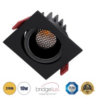 LEO-SQ  Χωνευτό LED Spot Downlight TrimLess Μ8.5xΠ8.5cm 10W 1250lm 38° AC 220-240V IP20 Μ8.5 x Π8.5 x Υ6.6cm - Τετράγωνο - Κινούμενο - Μαύρο & Anti-Glare HoneyComb - Θερμό Λευκό 2700K - Bridgelux COB