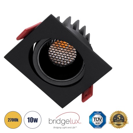 LEO-SQ  Χωνευτό LED Spot Downlight TrimLess Μ8.5xΠ8.5cm 10W 1250lm 38° AC 220-240V IP20 Μ8.5 x Π8.5 x Υ6.6cm - Τετράγωνο - Κινούμενο - Μαύρο & Anti-Glare HoneyComb - Θερμό Λευκό 2700K - Bridgelux COB