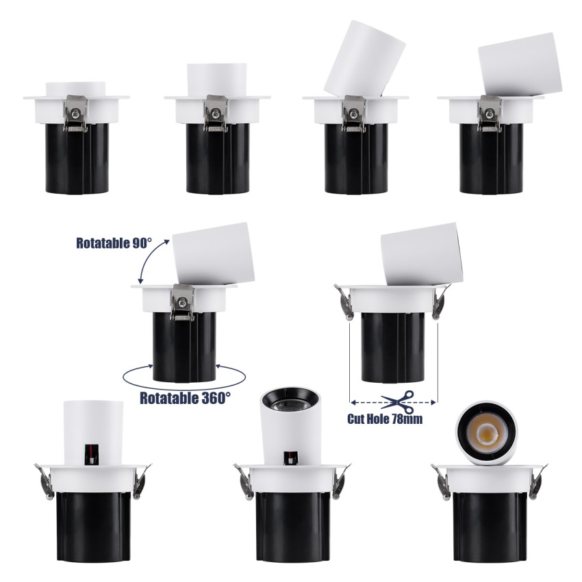 VIRGO-S  Χωνευτό LED Spot Downlight TrimLess Φ9cm 7W 910lm 36° AC 220-240V IP20 Φ9cm x Υ9cm - Στρόγγυλο - Λευκό με Μαύρο Κάτοπτρο - Φυσικό Λευκό 4500K - Bridgelux COB