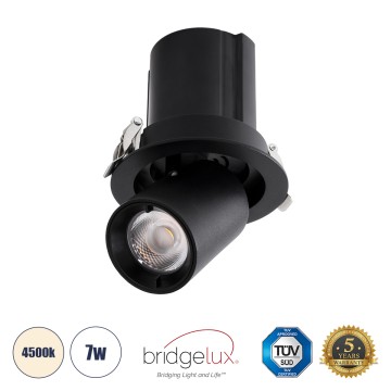 VIRGO-S  Χωνευτό LED Spot Downlight TrimLess Φ9cm 7W 910lm 36° AC 220-240V IP20 Φ9cm x Υ9cm - Στρόγγυλο - Μαύρο - Φυσικό Λευκό 4500K - Bridgelux COB