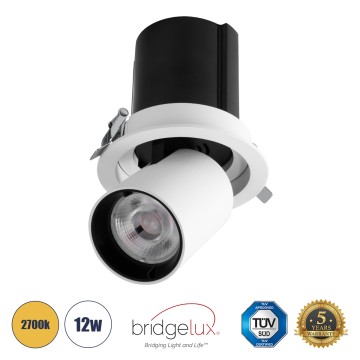 VIRGO-M  Χωνευτό LED Spot Downlight TrimLess Φ11cm 12W 1500lm 36° AC 220-240V IP20 Φ11cm x Υ11.5cm - Στρόγγυλο - Λευκό με Μαύρο Κάτοπτρο - Θερμό Λευκό 2700K - Bridgelux COB