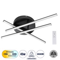 GLOBOSTAR® DRACO  Μοντέρνο Φωτιστικό Οροφής LED 45W 5535lm 120° AC 220-240V IP20 Ρυθμιζόμενο Λευκό CCT με Χειριστήριο από 2700K έως 6000K Dimmable - Lumileds SMD Chip - Μαύρο Ματ - Μ50 x Π50 x Υ11cm
