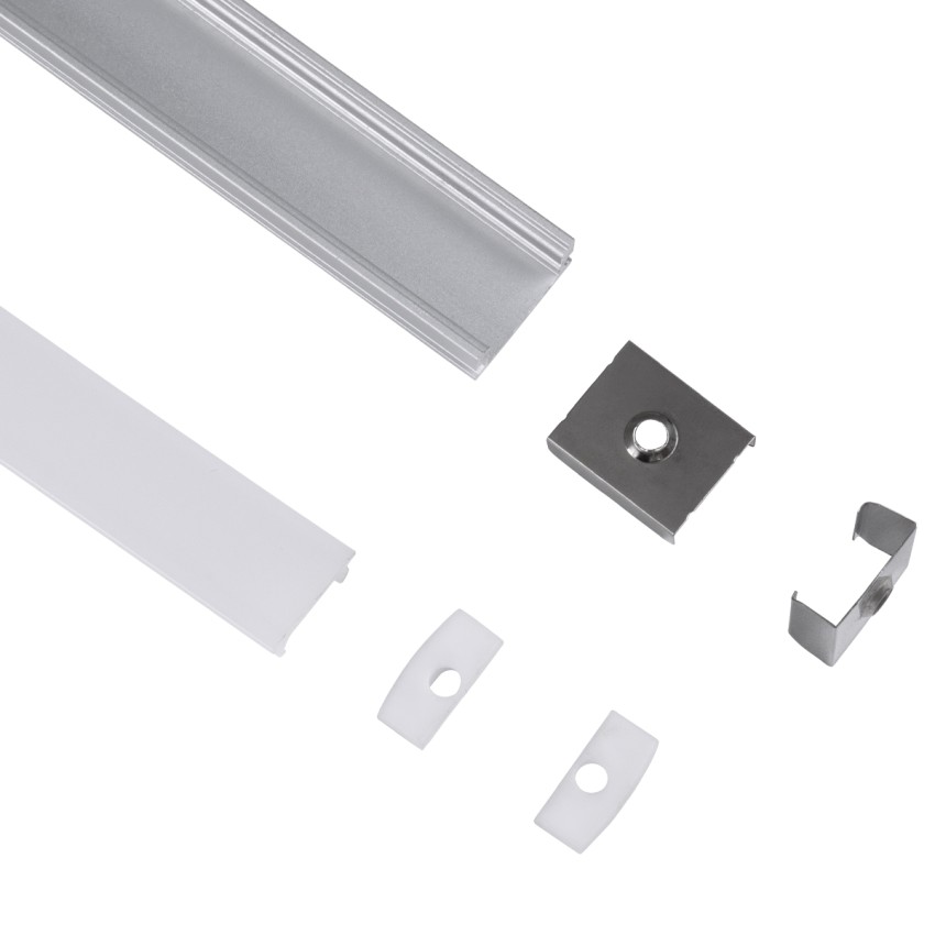 GLOBOSTAR® ALP-LINEAR SURFABO  Επιφανειακό Προφίλ Αλουμινίου με Λευκό Γαλακτερό Πατητό Κάλυμμα για Ταινίες LED IP20 - Ασημί & Λευκό - Μ300 x Π1.6 x Υ0.7cm - Πακέτο 5 Τεμαχίων