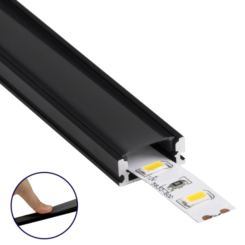 GLOBOSTAR® ALP-LINEAR SURFABO  Επιφανειακό Προφίλ Αλουμινίου με Μαύρο Φιμέ Πατητό Κάλυμμα για Ταινίες LED IP20 - Μαύρο & Λευκό - Μ100 x Π1.6 x Υ0.7cm