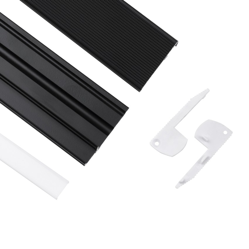 GLOBOSTAR® ALP-STEP-GRIP STAIR  Επιφανειακό Προφίλ Αλουμινίου Ειδικό για Φωτισμό Σκαλοπατιού με Λευκό Γαλακτερό Πατητό Κάλυμμα για Ταινίες LED IP20 - Μαύρο & Λευκό - Μ200 x Π6 x Υ2.1cm