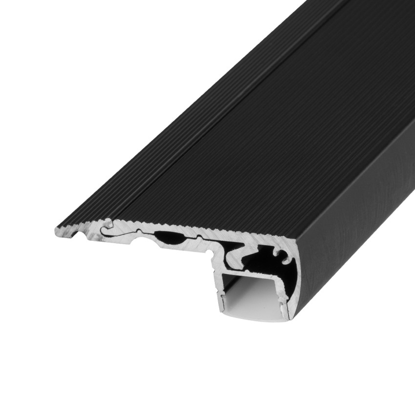 GLOBOSTAR® ALP-STEP-GRIP STAIR  Επιφανειακό Προφίλ Αλουμινίου Ειδικό για Φωτισμό Σκαλοπατιού με Λευκό Γαλακτερό Πατητό Κάλυμμα για Ταινίες LED IP20 - Μαύρο & Λευκό - Μ200 x Π6 x Υ2.1cm