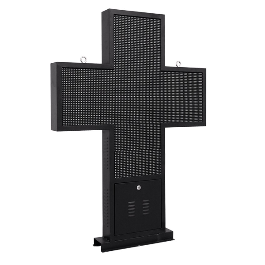 Κυλιόμενη Ψηφιακή Επιγραφή Σταυρός Φαρμακείου P10 LED SMD AC 220-240V με Wi-Fi - Αδιάβροχή IP54 - Μονής Όψης - Μ100 x Π12 x Υ100cm Πράσινο