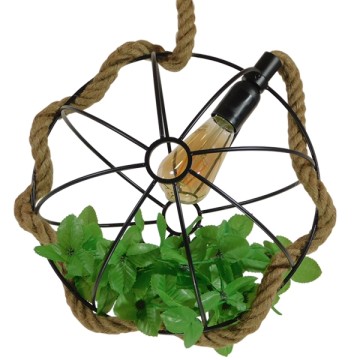 BRADLEY  Vintage Κρεμαστό Φωτιστικό Πλέγμα Μονόφωτο 1 x E27 IP20 Μπεζ Σχοινί, Πράσινο Πλαστικό με Μαύρο Μέταλλο - Μ33 x Π33 x Υ33cm