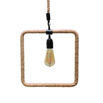 MALVERN  Vintage Κρεμαστό Φωτιστικό Ανάρτηση Μονόφωτο 1 x E27 IP20 Μαύρο Μέταλλο με Μπεζ Σχοινί - Μ33 x Π22 x Υ33cm
