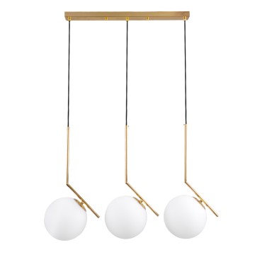 GLOBOSTAR® MONROE  Μοντέρνο Κρεμαστό Φωτιστικό Οροφής με Ντουί 3 x E27 AC 220-240V IP20 - Χρυσό & Λευκό - Μ74 x Π25 x Υ50cm GLOBOSTAR® MONROE  Μοντέρνο Κρεμαστό Φωτιστικό Οροφής με Ντουί 3 x E27 AC 220-240V IP20 - Χρυσό & Λευκό - Μ74 x Π25 x Υ50cm