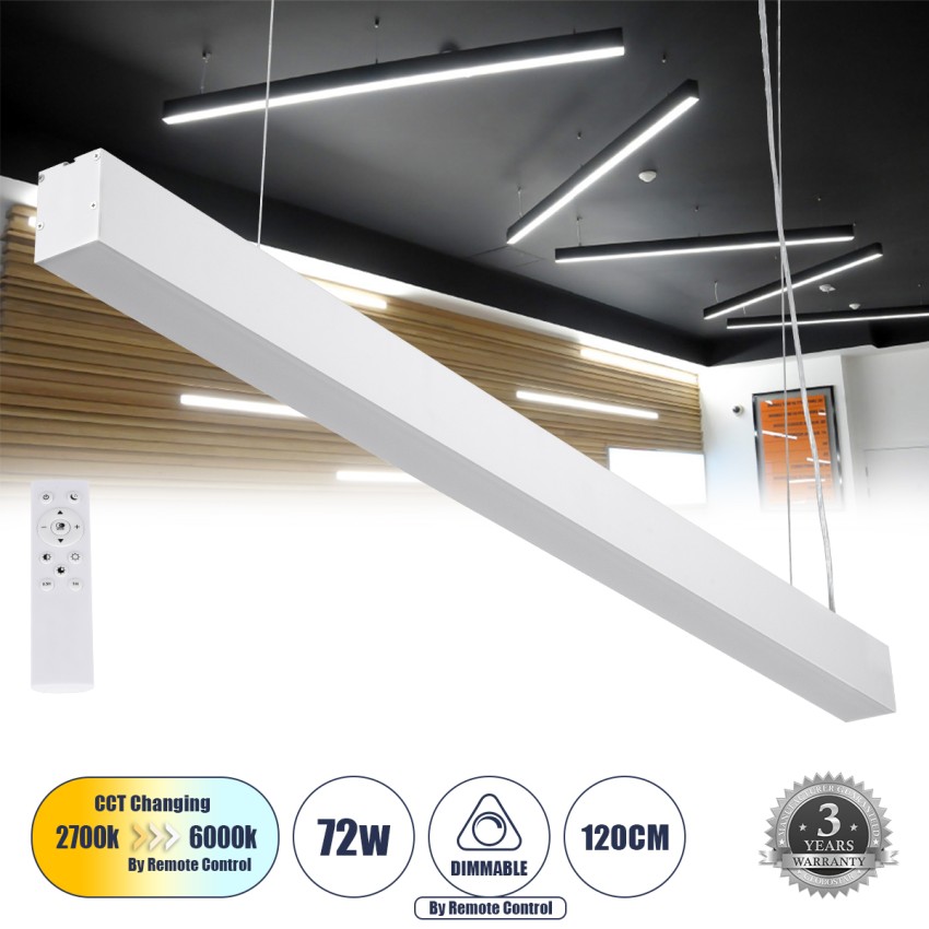 ORION -P Γραμμικό Κρεμαστό Φωτιστικό Linear LED CCT 72W 8600lm 120° AC 220-240V Μ120 x Π5.5 x Υ7cm - Εναλλαγή Φωτισμού μέσω Τηλεχειριστηρίου All In One Ψυχρό 6000k+Φυσικό 4500k+Θερμό 2700k Dimmable - Λευκό ORION -P Γραμμικό Κρεμαστό Φωτιστικό Linear LED CCT 72W 8600lm 120° AC 220-240V Μ120 x Π5.5 x Υ7cm - Εναλλαγή Φωτισμού μέσω Τηλεχειριστηρίου All In One Ψυχρό 6000k+Φυσικό 4500k+Θερμό 2700k Dimmable - Λευκό
