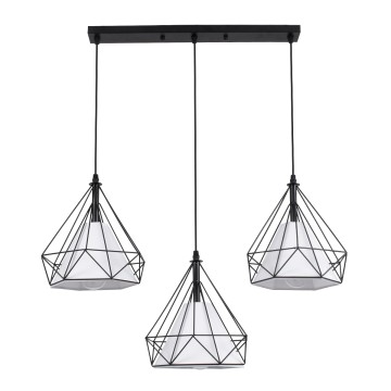 EIFFEL  Vintage Κρεμαστό Φωτιστικό Ράγα Τρίφωτο 3 x E27 IP20 Μαύρο Μέταλλο με Λευκό Ύφασμα - Μ68 x Π25 x Υ130cm